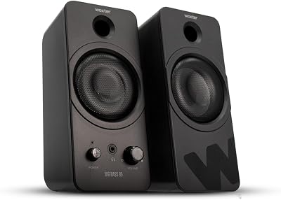 Big Bass 95 - Colunas multimédia estéreo, 20W, ligação potente, 3,5mm, botões e ligações AUX e auscultadores à frente, PC/Smartphones e consolas de jogos