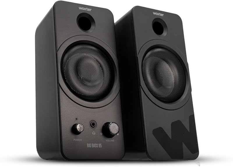 Big Bass 95 - Colunas multimédia estéreo, 20W, ligação potente, 3,5mm, botões e ligações AUX e auscultadores à frente, PC/Smartphones e consolas de jogos