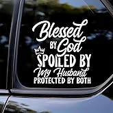 ZUKHL 2PC 5.51"x5.91" Blessed by God Spoiled by My Husband Protected by Both Car Stickers, Waterproof Vinyl Decals, for Windows, Bumper, Exterior Decorative Accessories #2BZ105