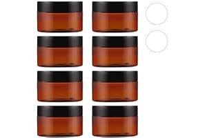 8 Pack 4 OZ Amber Plastic Jars With Lids, Elumeiro Refillable Empty Cosmetic Container Round Cream Jar with Stickers For Lotion, Scrubs, Powder, Ointment, Makeup, Food Storage