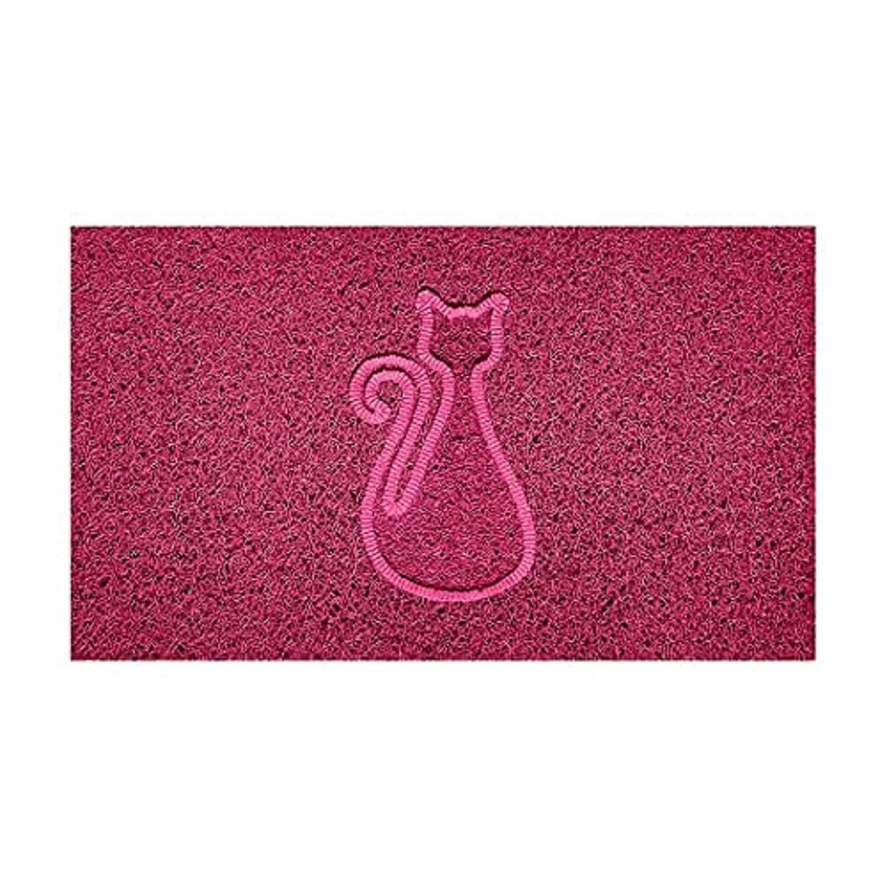 Nicoman Embossed Spaghetti Door Mat Dirt-Trapper Jet-Washable Doormat 70x43cm (Pink, CAT Shape) - Use Indoor or Sheltered Outdoor