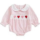 Owl's-Yard Baby Girl Plaid Romper Heart Embroidery Doll Collar Bodysuit Baby Girl Summer Outfits