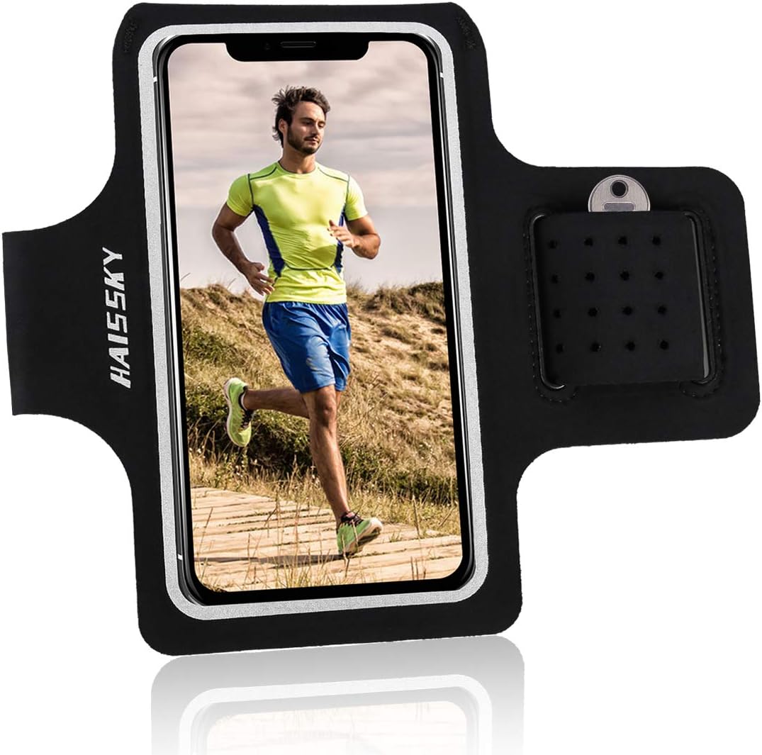 HAISSKY Premium Running Armband Sports Phone Arm Case Holder Water Resistant Cell Phone Armband for iPhone Xs/XS Max/XR/X/8 Plus, Galaxy S10/S10e/S10+/S9/S9/Note 9 and More Workout Band & Key Holder