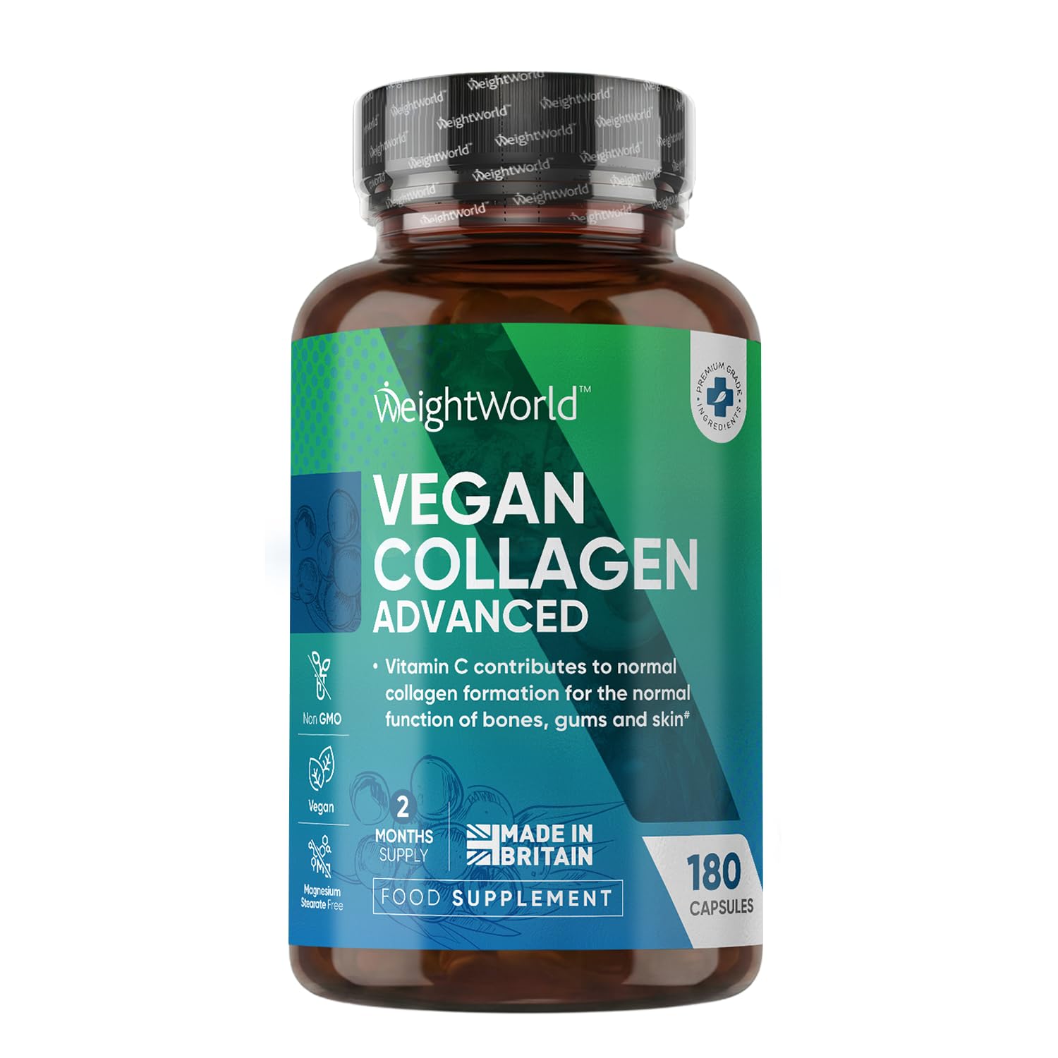 Vegan Collagen Supplements for Women & Men - 2 Months Supply - Plant-Based Vegan Collagen Capsules with Hyaluronic Acid, Vitamin E & VIT C - Vegetarian Collagen