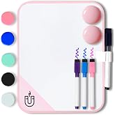Magnetic Small Dry Erase Board for Locker, 6" x 8" Small Whiteboard with 4 Marker and 7 Magnets - Mini Drawing Teaching Whiteboard for Classroom, Home, Office, Travel(Pink)