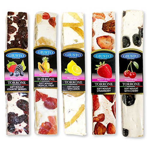Giusto Sapore Torrone Bar 3.5oz - Premium Gluten Free Dessert Brand - Imported from Italy and Family Owned (Fruit, 5 Pack)