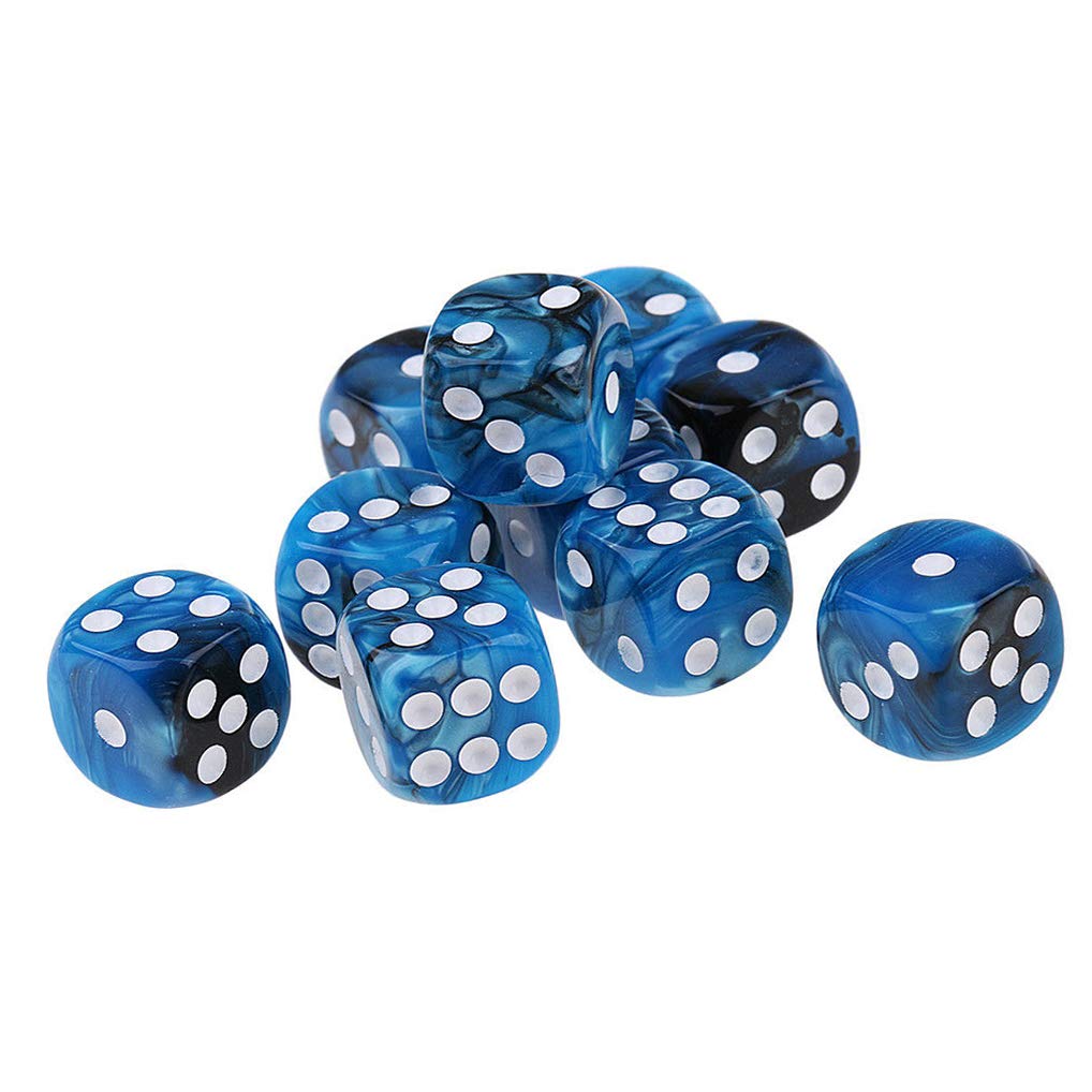 10PCS Polyhedral Dice D6 Dice 16mm Acrylic Dice Game Dice for RPG MTG DND Dice Table Games (Blue Black)