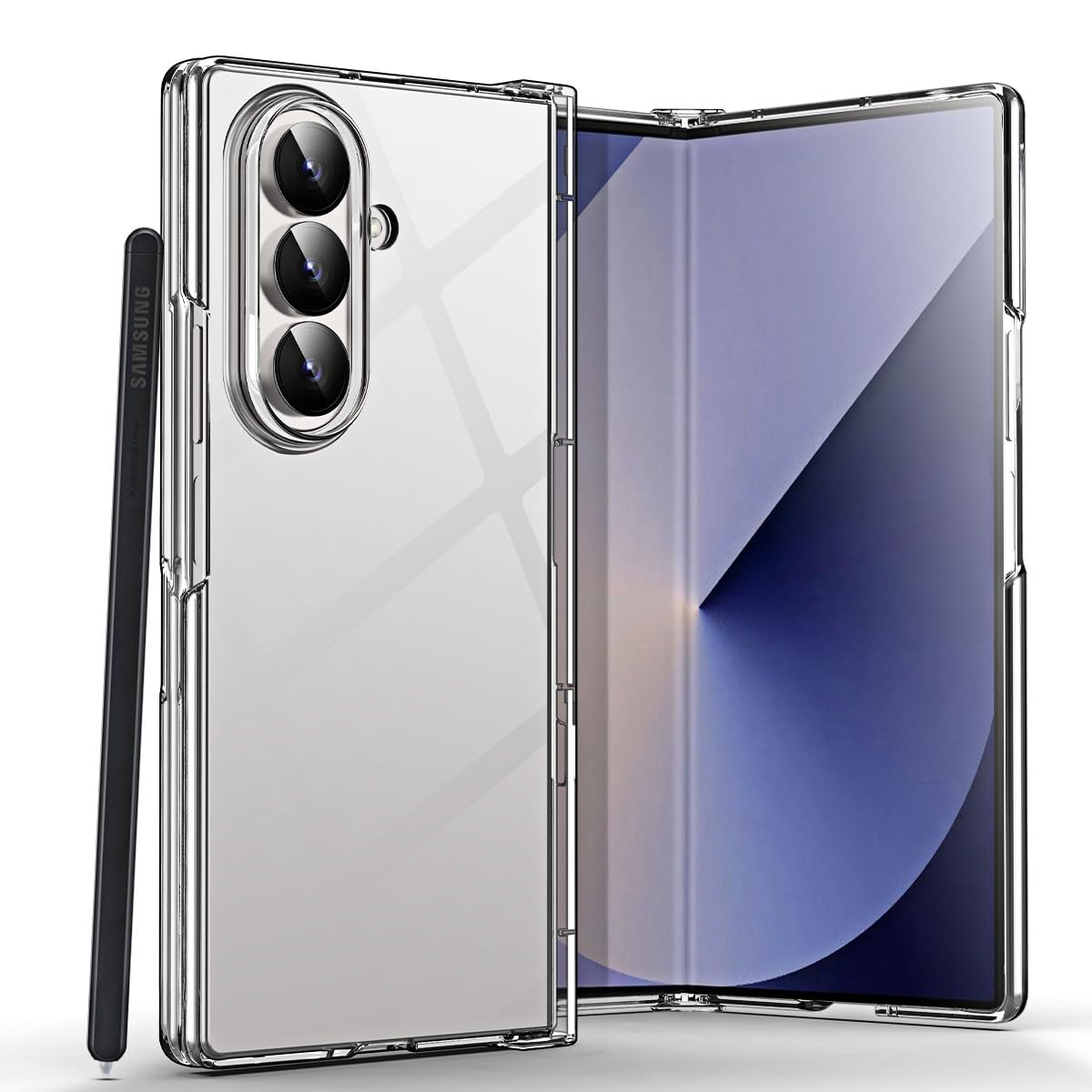Photo 1 of AICase for Galaxy Z Fold 7 Case with Pen Holder Clear, [Anti-Yellow] Slim Fit Ultra-Thin Transparent Crystal Hard PC Protective Phone Case with Built-in S Pen Slot for Samsung Galaxy Z Fold 7