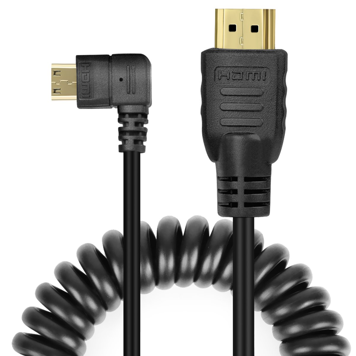 UCEC Right-Angled Coiled Mini HDMI to HDMI Male Cable High Speed Support 3D 1080p Ethernet & Audio Return