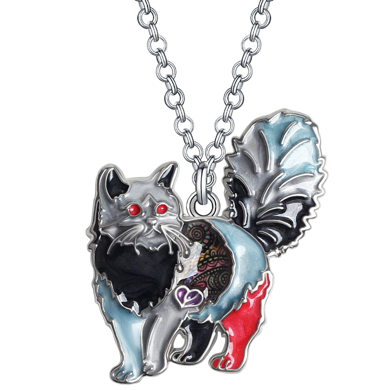 Enamel Alloy Chubby Cat Necklace Kitten Pendant Fashion Jewelry For Women Girls Pet Charms Gif (Black)