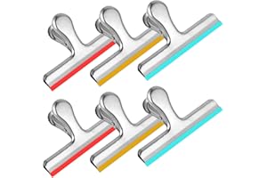 HOUSE AGAIN 6 Pack Stainless Steel Chip Bag Clips Covered with Colorful Silicone - NO More Sharp Edges - Color Coded for Food Bags - Air Tight Seal, Heavy Duty for Kitchen and Office, 5 Inches-Silver