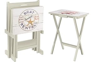 CAPE CRAFTSMEN Cape Craftsman Coastal Folding TV Tray Tables - Nautical Oceanic Motif, Perfect for Home, Patio, Beach Decor, Durable & Easy to Store. (Set of 4)