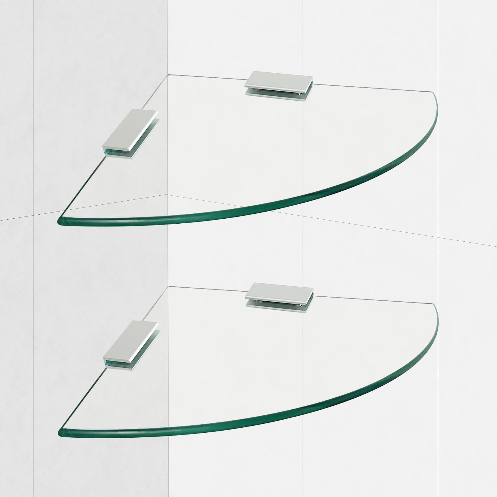 Photo 1 of SYLXTEEM 2-Pack Glass Corner Shower Shelves with Aluminium Brackets, 9.8 X 9.8 Tempered Glass Bathroom Shelf, Wall Mounted Organizer for Shower, Kitchen