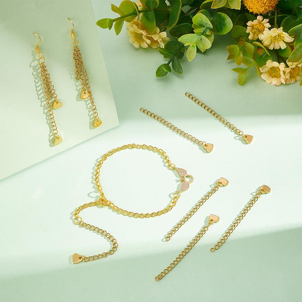 UNICRAFTALE 30pcs 60mm Golden Chain Extension Necklace with Heart Charms - Stainless Steel Chain Extender for Jewelry Making