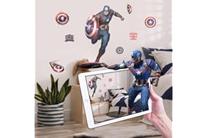 Wall Palz Marvel Captain America Wall Decals - 27" Augmented Reality Avengers Captain America Bedroom Wall Decor Peel and Stick Vinyl Wall Stickers