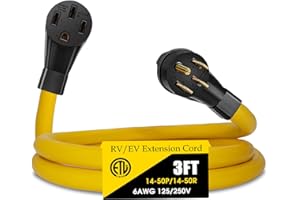 LAZMUMI 50 Amp RV/EV Extension Cord, 4 Prong NEMA 14-50P to 14-50R 50F/50M Cable Suit for RV Trailer Campers, Tesla Model 3-S-X-Y, Heavy Duty STW with Cord Organizer, ETL Listed (3 FT)