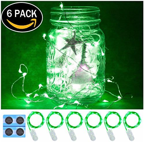 6 Pack,7Feet 20 LED Starry String Lights, Silver Wire,2pcs CR2032 Batteries Included, Firefly Fairy String Light Lights LED Moon Lights for DIY Dinner Party,Table Decoration,Wedding Centerpiece(Green)