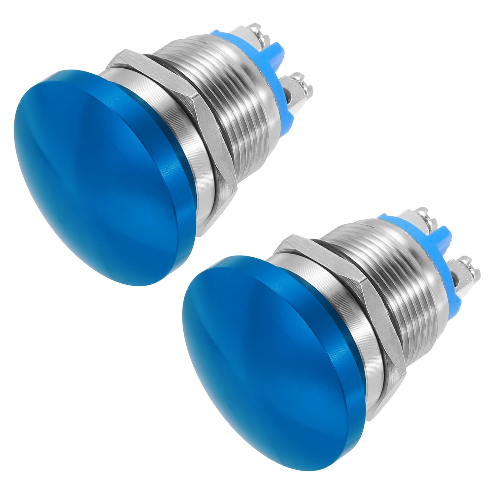METALLIXITY 2PCS 5A 19MM 3/4" Momentary Mushroom Head Push Button Switch 12V 24V 120V 250V AC Blue 1NO Waterproof IP65 SPST Domed Round 2 Screw Foot Button Switch