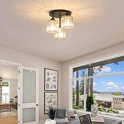 Crystal Semi Flush Mount Ceiling Light, 3-Light