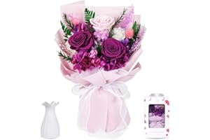 Vaanshie Forever Flowers Bouquet, Preserved Long Lasting Pink-Purple Roses Flower Bouquet for Valentine’s Day, Christmas, Anniversary, Birthday Gifts for Her