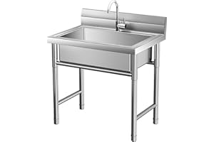 BDKNBHG Stainless Steel Utility Sink Free Standing Single Bowl Kitchen Sink with Hot and Cold Water Plumbing Outdoor sink for Bathroom Farmhouse Style portable sink, 20 Inch