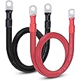 Shirbly 2/0 AWG Flexible Battery Cable with 3/8" Terminals - OFC Pure Copper Inverter & Welding Wire for Automotive Solar RV Motorcycle (Red + Black 2FT Pair)