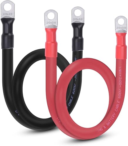 Câble Batterie 2 AWG – 30 Cm, Cosses 5/16", Cuivre étamé, Pour Voiture, Solaire, Bateau