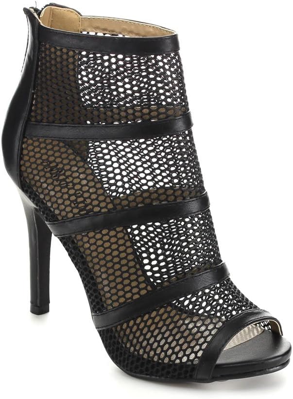 Annie Pinky Tami-04 Women's Open Toe Strap Breathable Mesh Stiletto Heels,Black,6.5