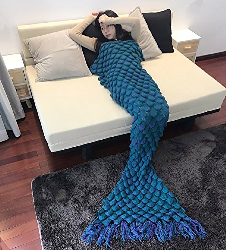 Handmade knitted mermaid tail blanket crochet，t-tviva…