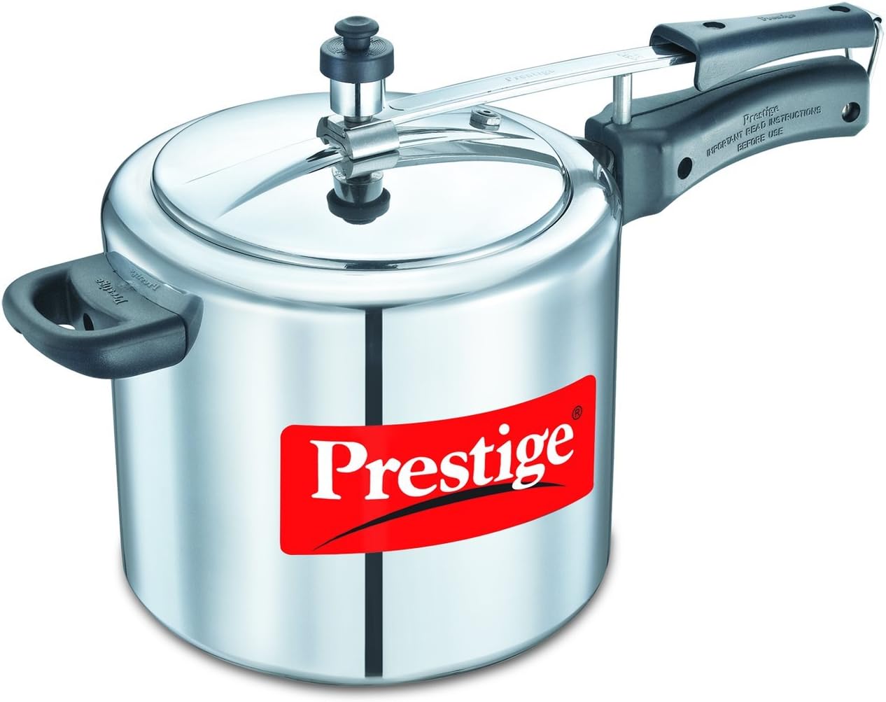 Prestige PRNPC5 Nakshatra Plus 5-Liter Flat Base Aluminum Pressure Cooker for Gas and Induction Stove, Medium, Silver