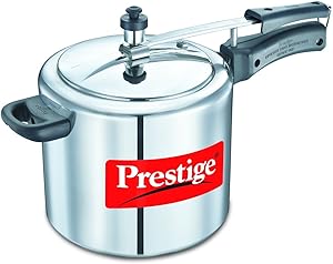 Prestige PRNPC5 Nakshatra Plus 5-Liter Flat Base Aluminum Pressure Cooker for Gas and Induction Stove, Medium, Silver