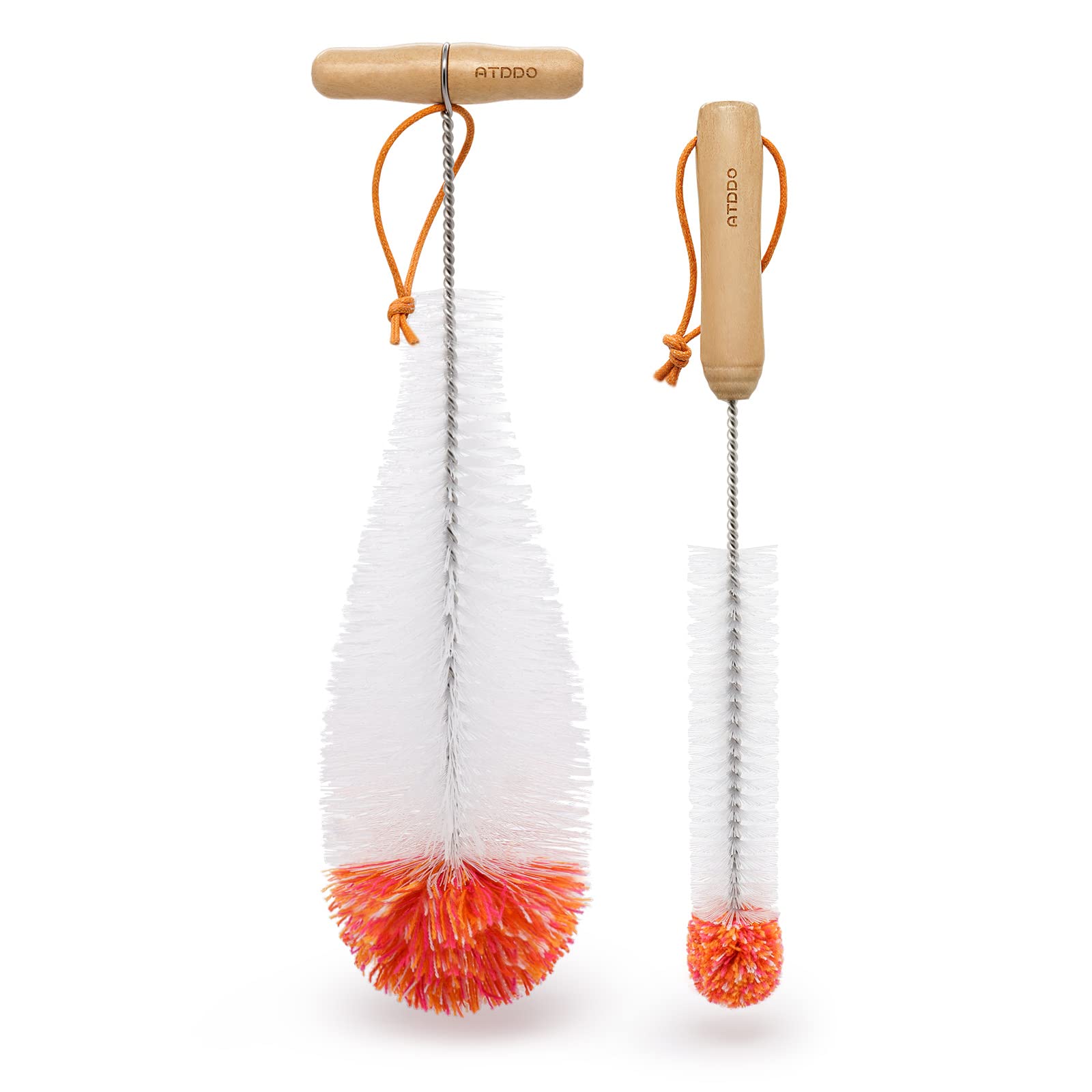 ATDDO Bottle Brush for Cleaning, Set of 2 Bottle Brushes Compatible with SodaStream, Long Handle Water Bottle Cleaner Brush for Flask, Glass and Narrow Neck Bottles