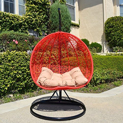 Wowdeal 2 Persons Seater Egg Shape Wicker Rattan Swing Lounge Chair Hammock RED