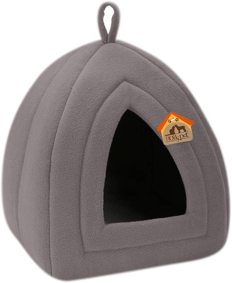 Hollypet Self-Warming 2 in 1 Foldable Comfortable Triangle Cat Bed Tent House, Dark Gray : Pet Supplies