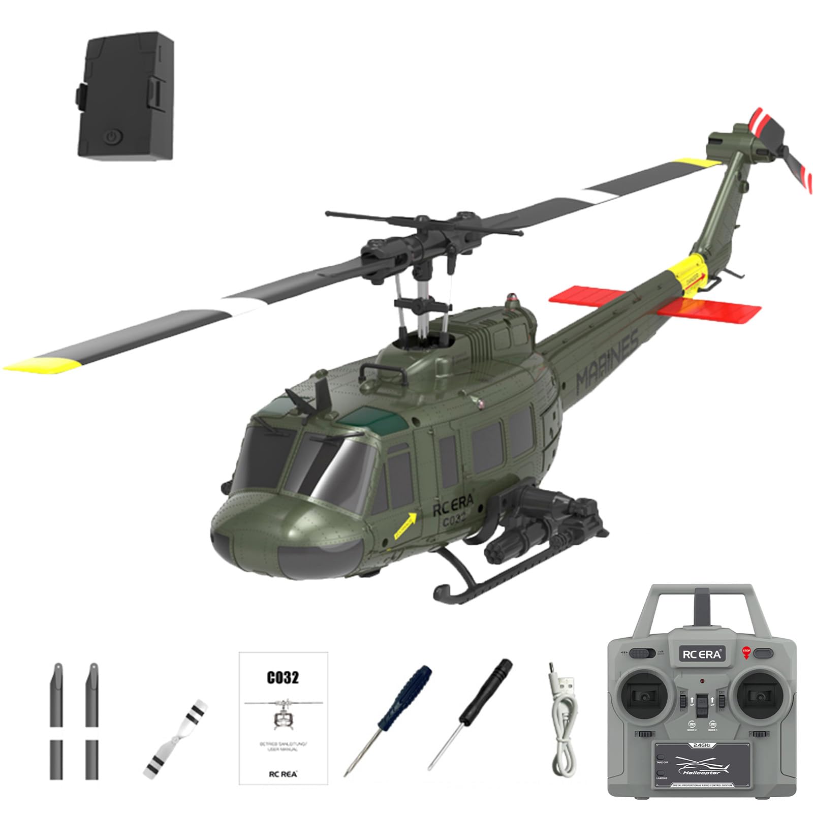 Photo 1 of (MISSING PARTS) NBJIALIN RC ERA C032 UH-1 Huey Helicopter - Remote Control Helicopters for Adult, 1/48 Sacle 2.4G 6CH Gyro Stabilized Aircraft with Altitude Hold & Optical Flow,3D Stunt Drone (Green)