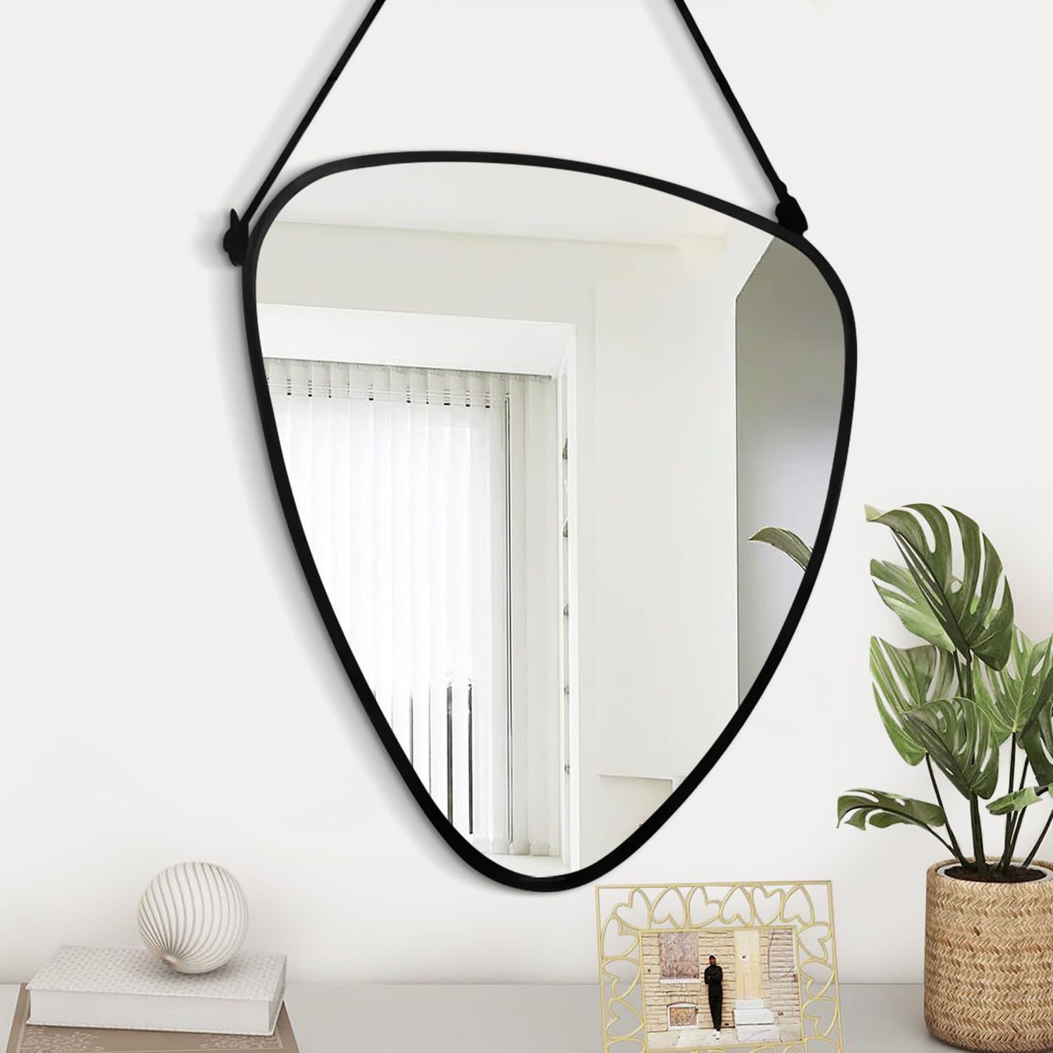 Gosider Asymmetrical Hanging Triangle Mirror - Modern Frame for Wall Art, Living Room, Bedroom, Entryway & Hallways - Unique Decorative Black Mirror