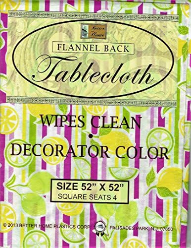 Better Home Lime Vinyl Tablecloth Decorator Design Flannel Backed (52"x52" Square)