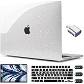 CISSOOK Clear Glitter Star Case for MacBook Air 13.6 inch 2025 2024 2022 Release A3240 A3113 A2681, Glossy Sparkly Hard Shell Case with Keyboard Cover Type C Adapter for MacBook Air 13.6" M2 M3 M4