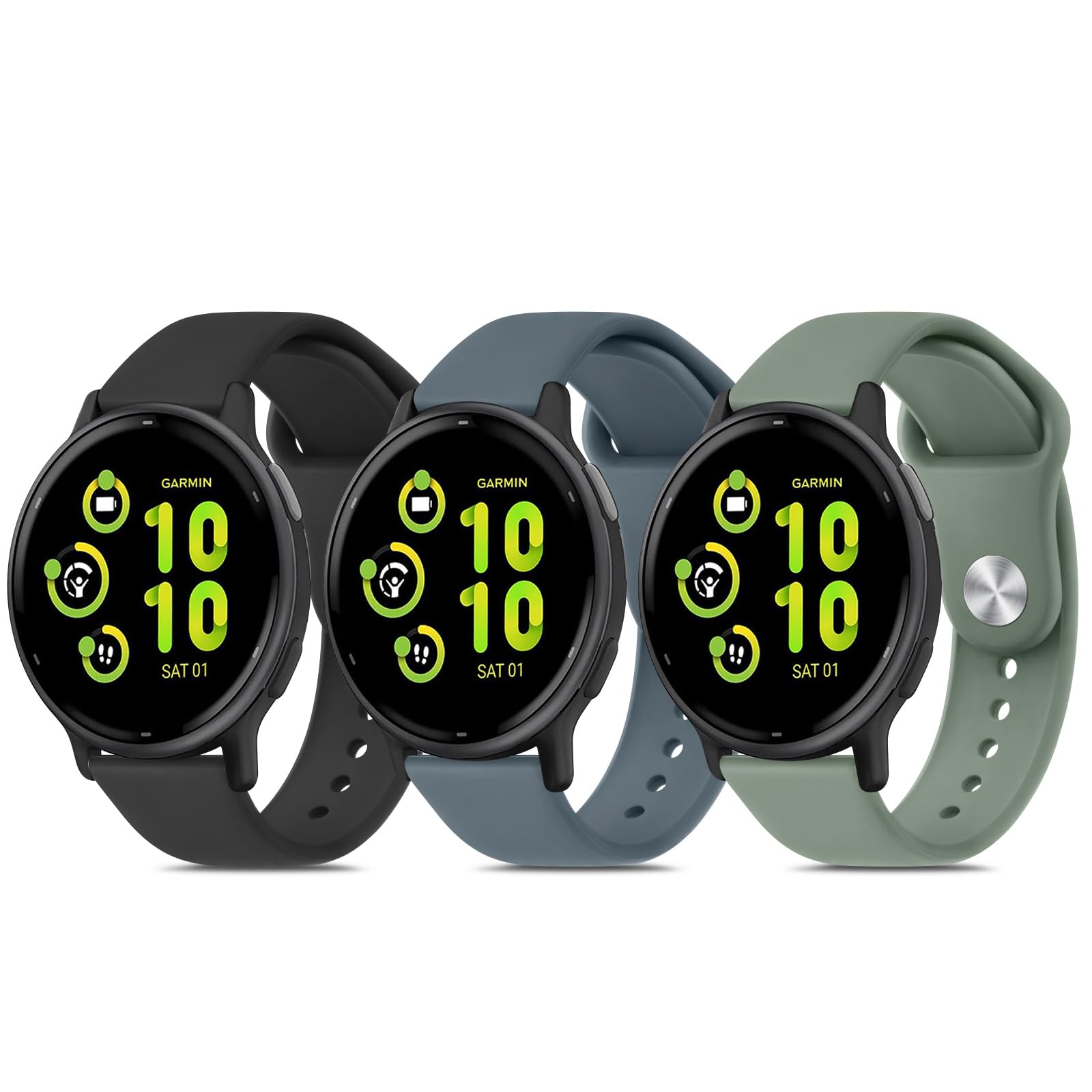 3-Pack Straps for Garmin Vivoactive 5 / Venu 2 Plus/Venu Sq/Venu Sq 2 / Venu Sq 2 Music/Vivomove Sport/Vivomove Trend, Waterproof Sports Replacement Band (3-Pack 03)