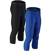 DEVOPS 2 Pack Men's 3/4 Compression Pants Athletic Leggings with Pocket