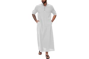 YAOHUOLE Kaftan for Men Button down Islamic Thobe for Men Arabic Robes for Men
