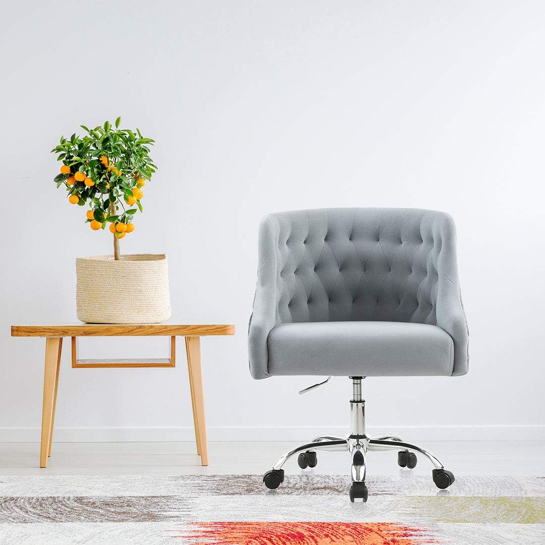 Grey Desk Chair, Height-Adjustable Seat Swivel, Modern Design Velvet Desk Chair with Casters and Velvet Fabric, 360° Swivel Height Adjustable Rolling Task Chair for Home Office (Light Grey)