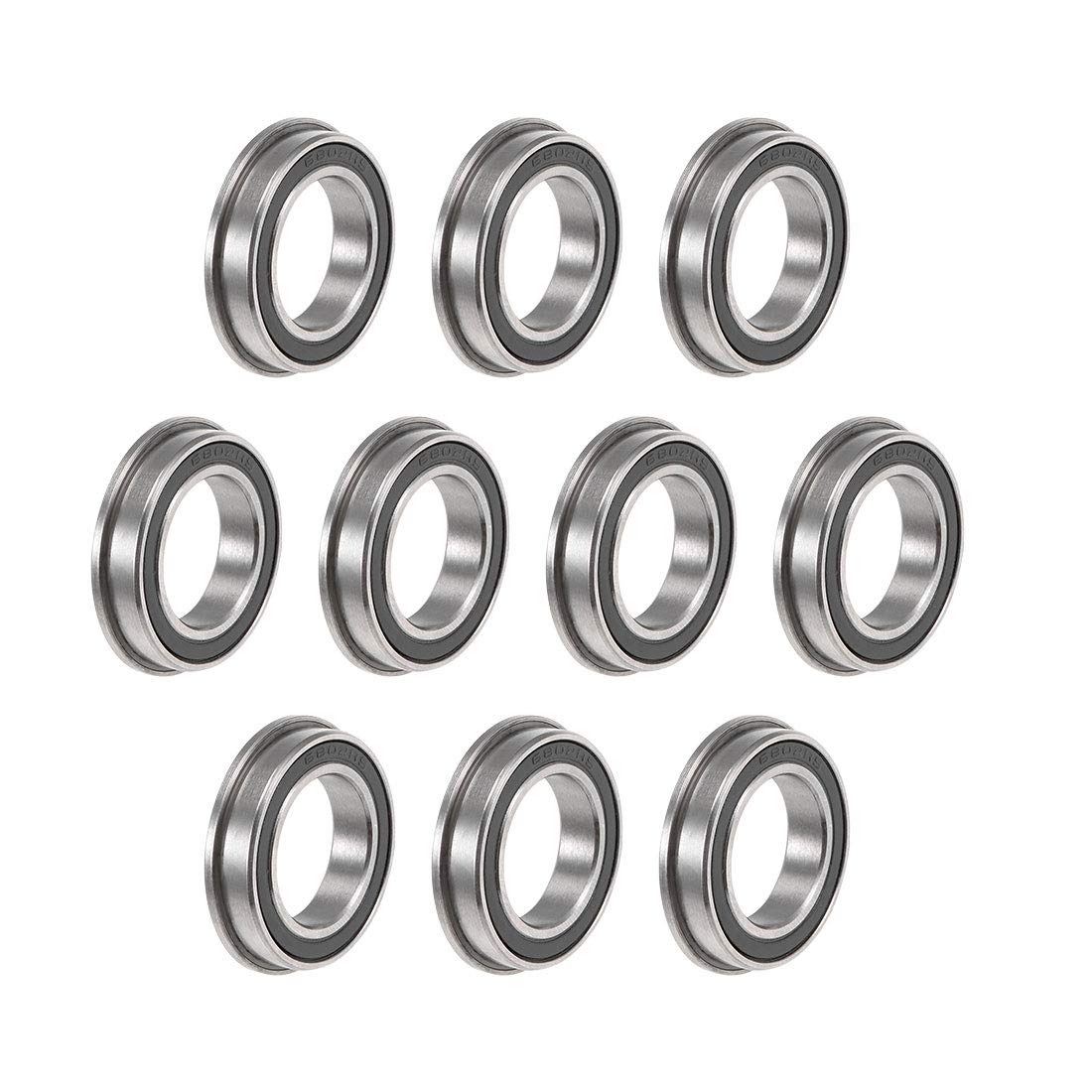 sourcing map F6802-2RS Flanged Ball Bearing 15x24x5mm Sealed Chrome Steel Flange Rip Bearings 10pcs