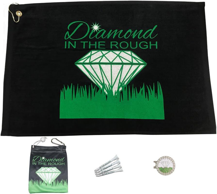 Giggle Golf Par 3 - Golf Towel, Tee Bag with 4 Tees, and Bling Ball Marker with Hat Clip - Perfect Golf Gift for Women