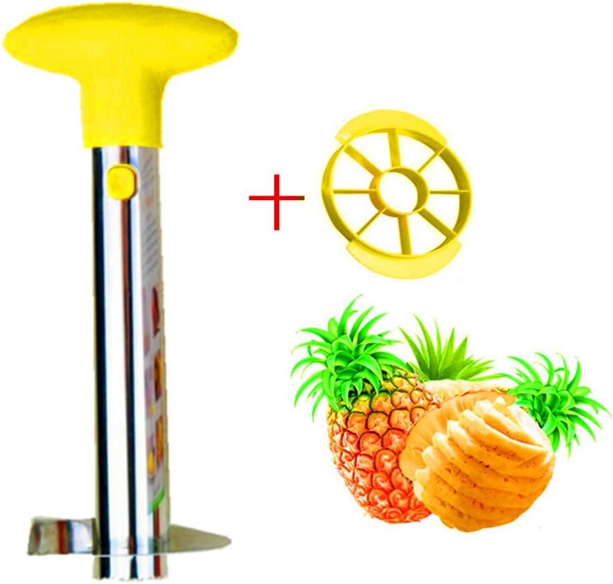 Pineapple Cutter,Meiyaa Creative Kitchen Gadget Stainless Steel Pineapple Knife Pineapple Peel Device Artifact Peeling Device Divider To Eye(1 Peeler + 1 Yellow Slicer) (Orange)
