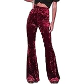 SEMATOMALA Women's Crushed Velvet Straight Wide Leg Pants Flare High Waisted Palazzo Bell Bottom Yoga Streetwear Trousers