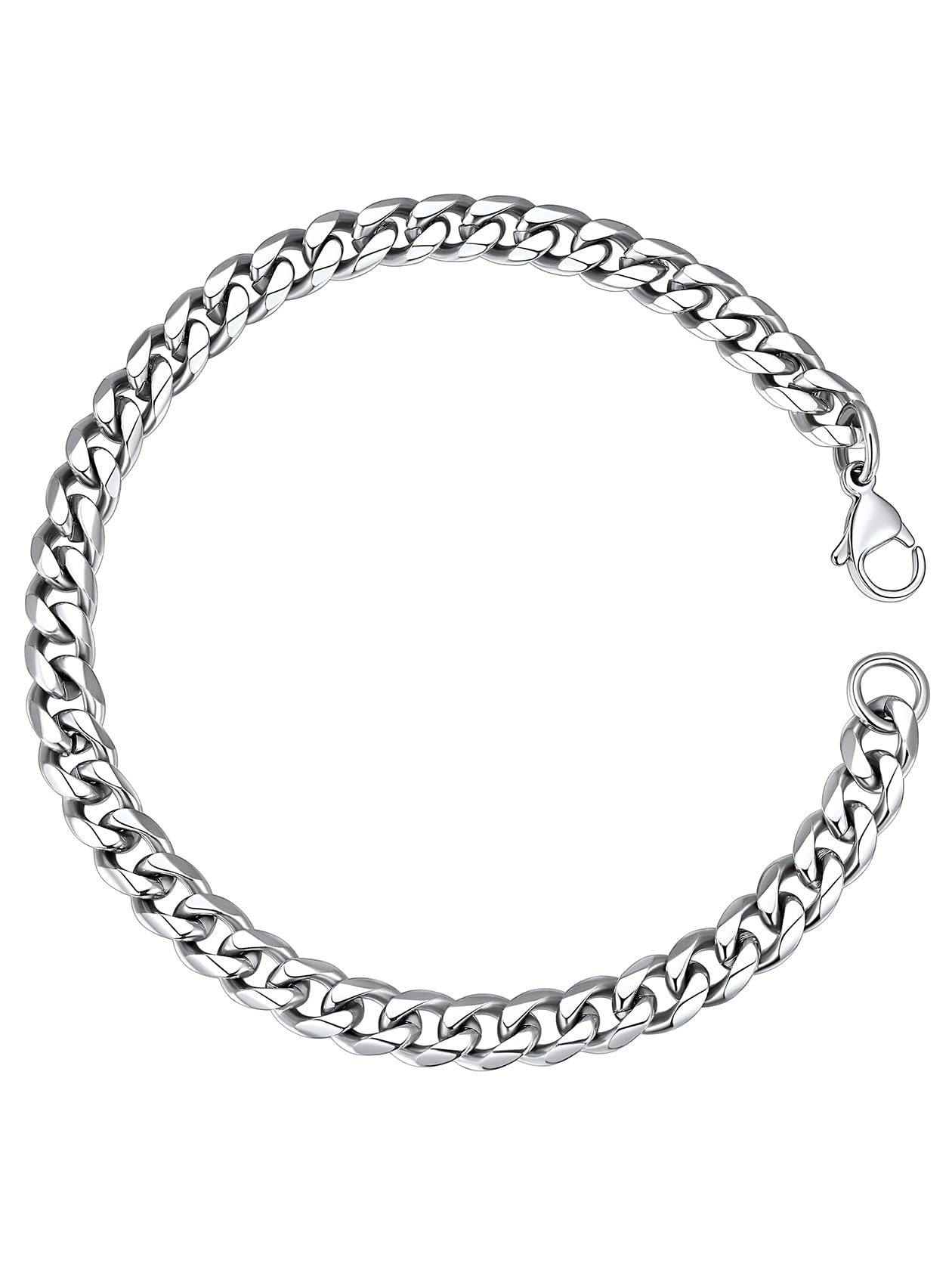 ChainsHouse Cuban Chain Bracelet Men's Silver Bracelet Stainless Steel Curb Chains Hip Hop Miami Jewellery 6mm 19cm
