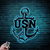 Custom Usn Us Anchor Veteran Metal Sign with LED Lights, Personalized Text Anchor, Custom USN Name, Neon Wall Décor Sign D2-6RX0-S7KY