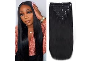 Pobokix Straight Clip in Hair Extensions Real Human Hair Extensions 8Pcs 120g Remy Hair Extensions Clip in Human Hair for Women18Clips with Lace Weft (20Inch, Natural Black)