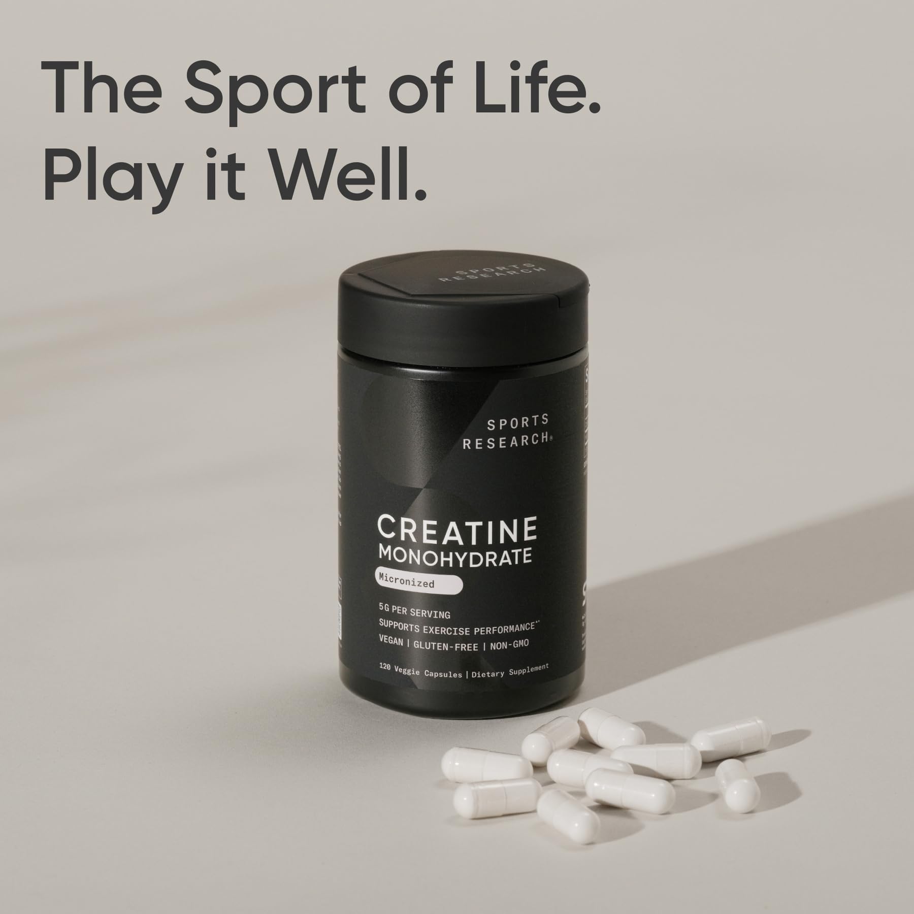 Sports Research® Creatine Monohydrate Capsules - Supports Workout Recovery, Lean Muscle gain, Performance and Strength* - Non-GMO, Vegan Certified - 5g per Servings - 30 Servings